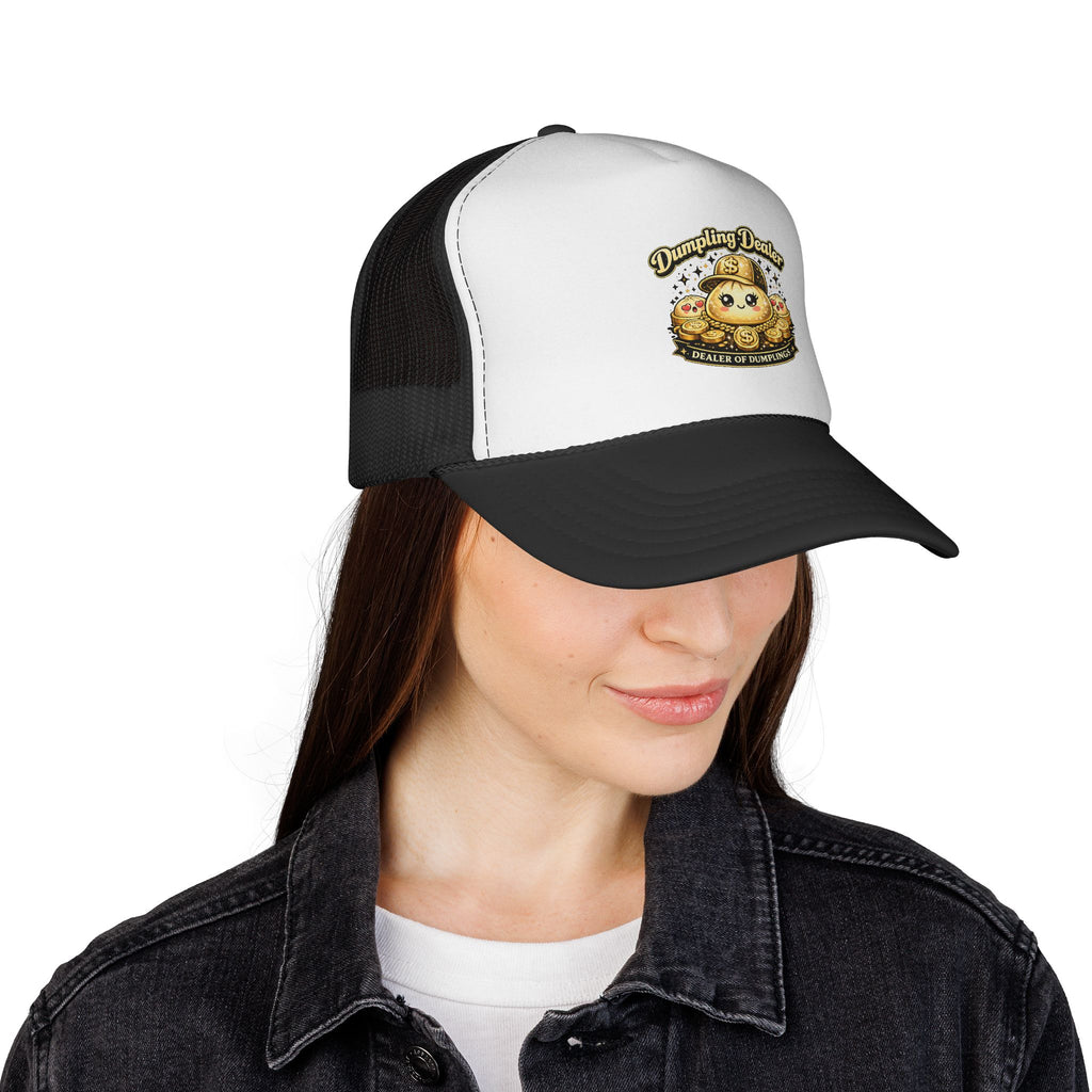 Dumpling Dealer Trucker Hat, Golden Dumpling Graphic Snapback, Funny Foodie Streetwear Cap
