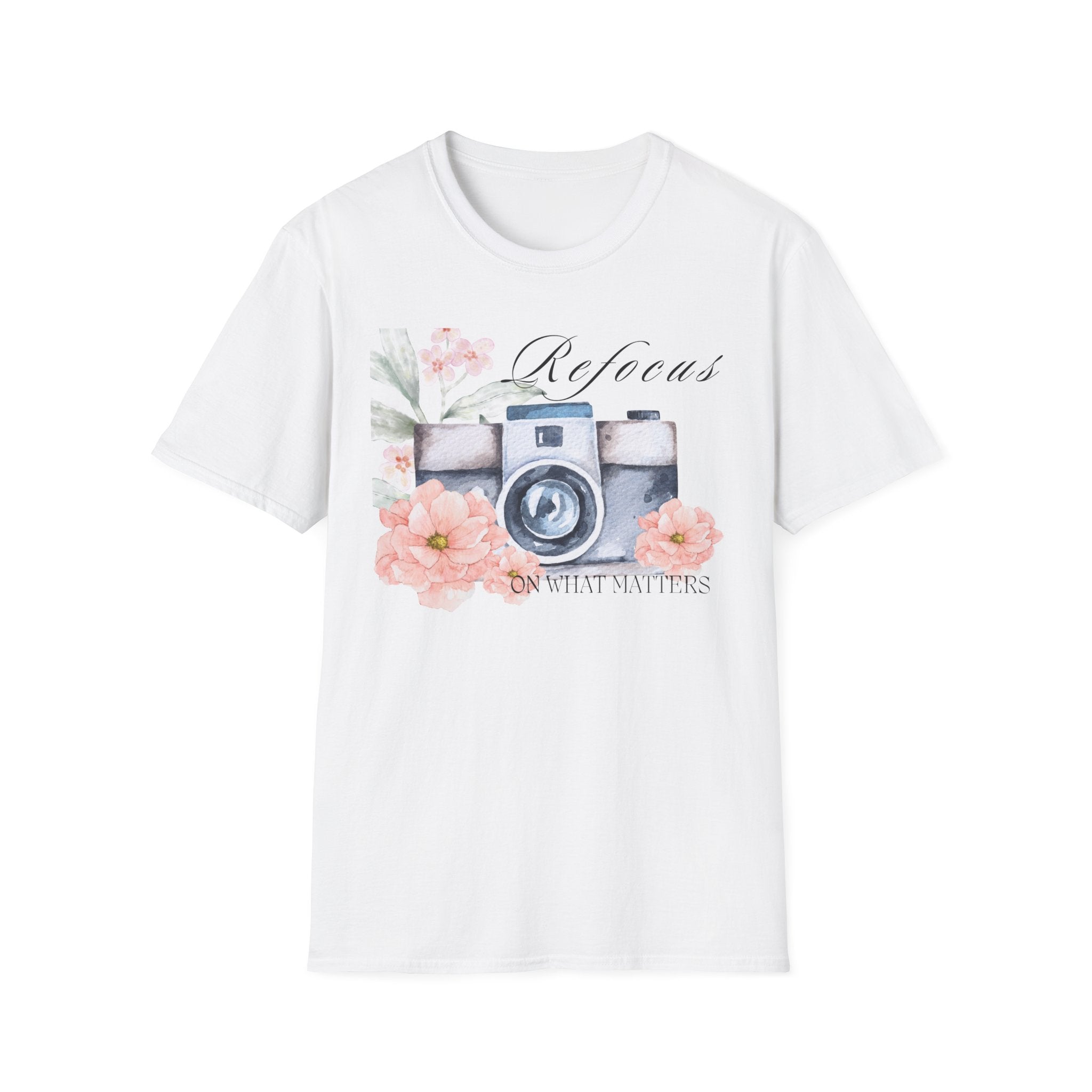 Refocus on What Matters | Floral Camera Tee | Mindfulness Shirt