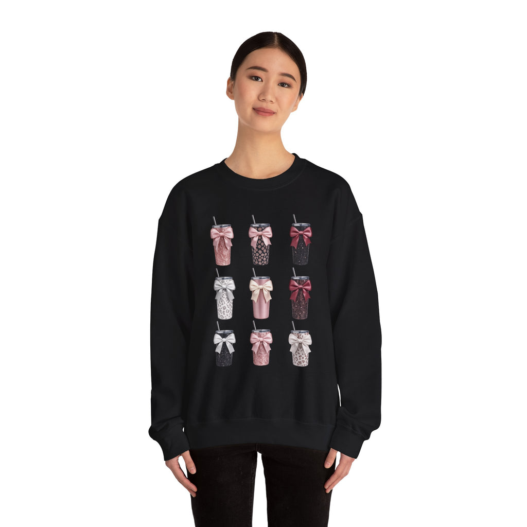 Coquette Bow Tumbler Sweatshirt | Girly Aesthetic Crewneck | Pink Leopard