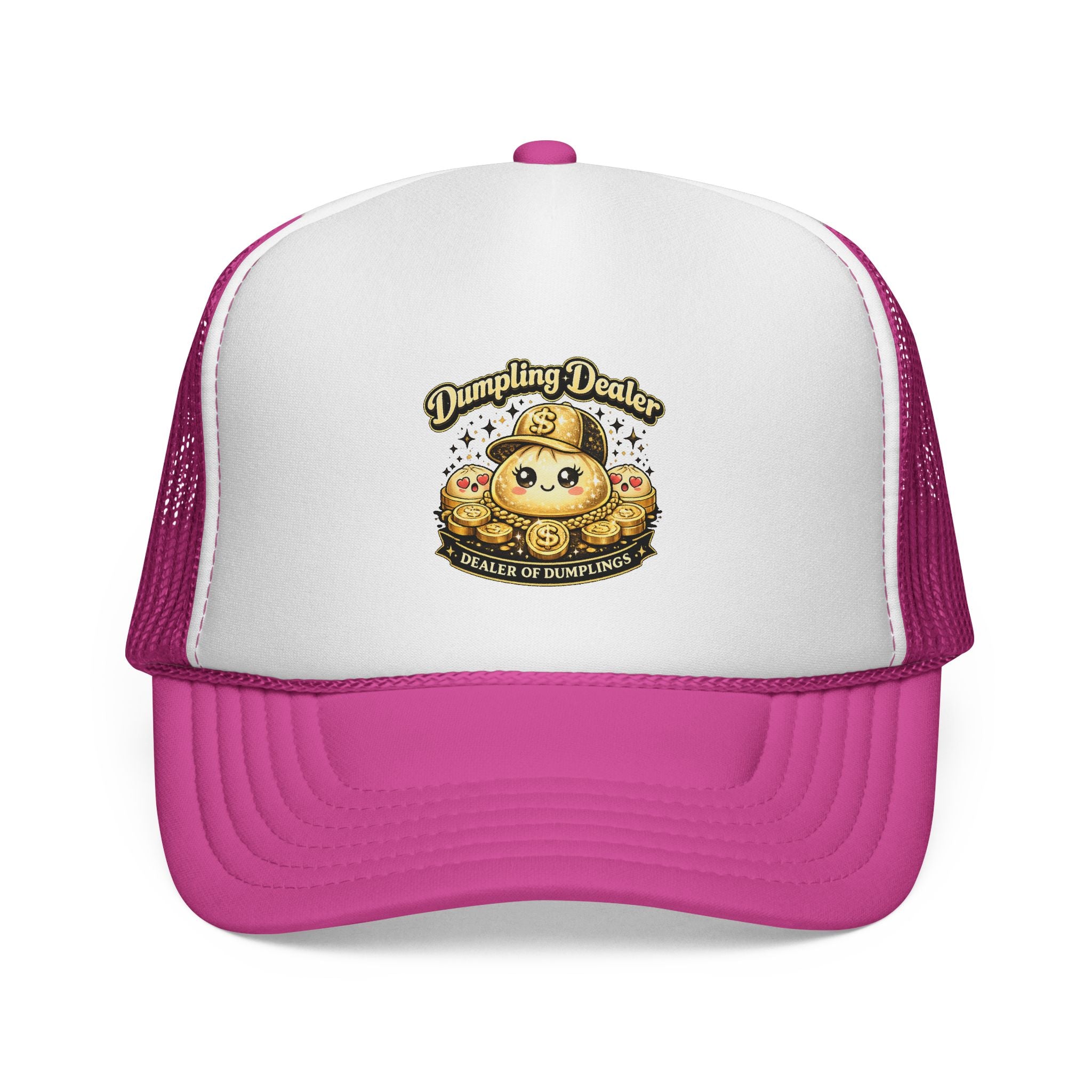 Dumpling Dealer Trucker Hat, Golden Dumpling Graphic Snapback, Funny Foodie Streetwear Cap