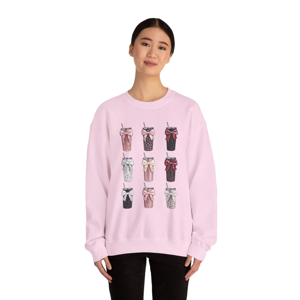 Coquette Bow Tumbler Sweatshirt | Girly Aesthetic Crewneck | Pink Leopard