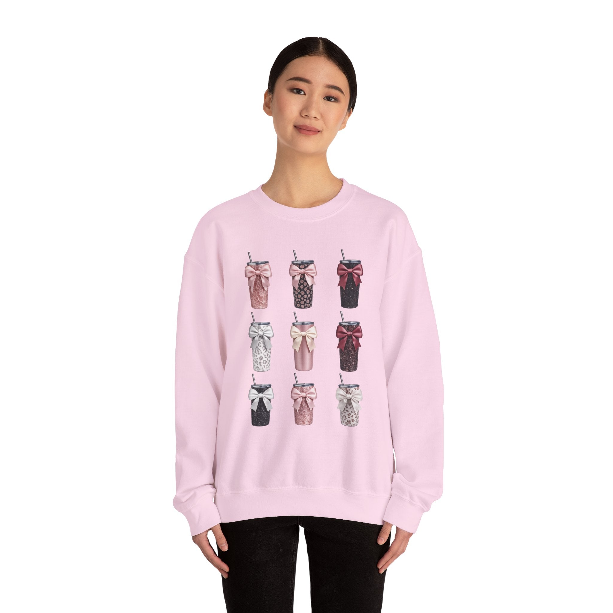 Coquette Bow Tumbler Sweatshirt | Girly Aesthetic Crewneck | Pink Leopard