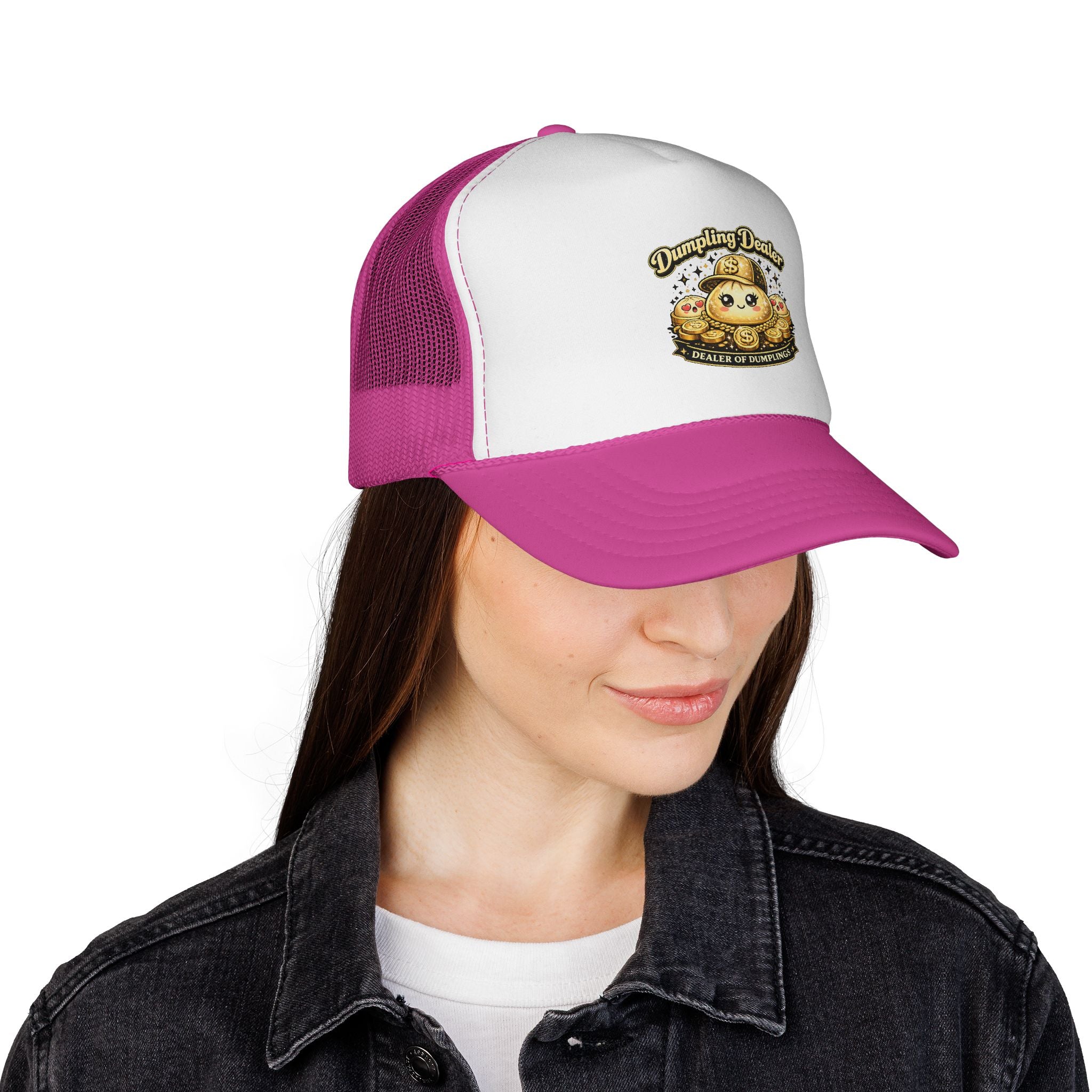 Dumpling Dealer Trucker Hat, Golden Dumpling Graphic Snapback, Funny Foodie Streetwear Cap