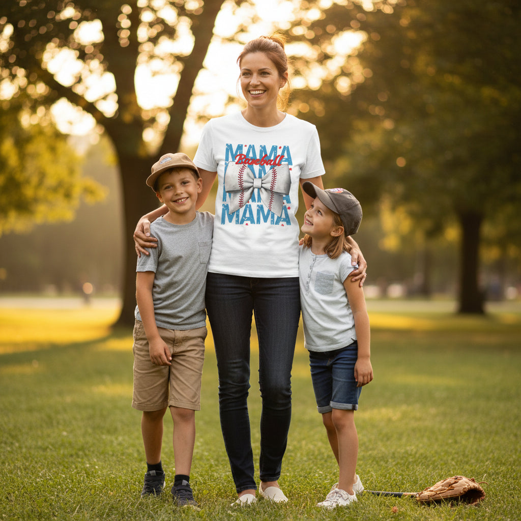 Baseball Mama Shirt - Cute Game Day Mom Tee with Baseball Bow