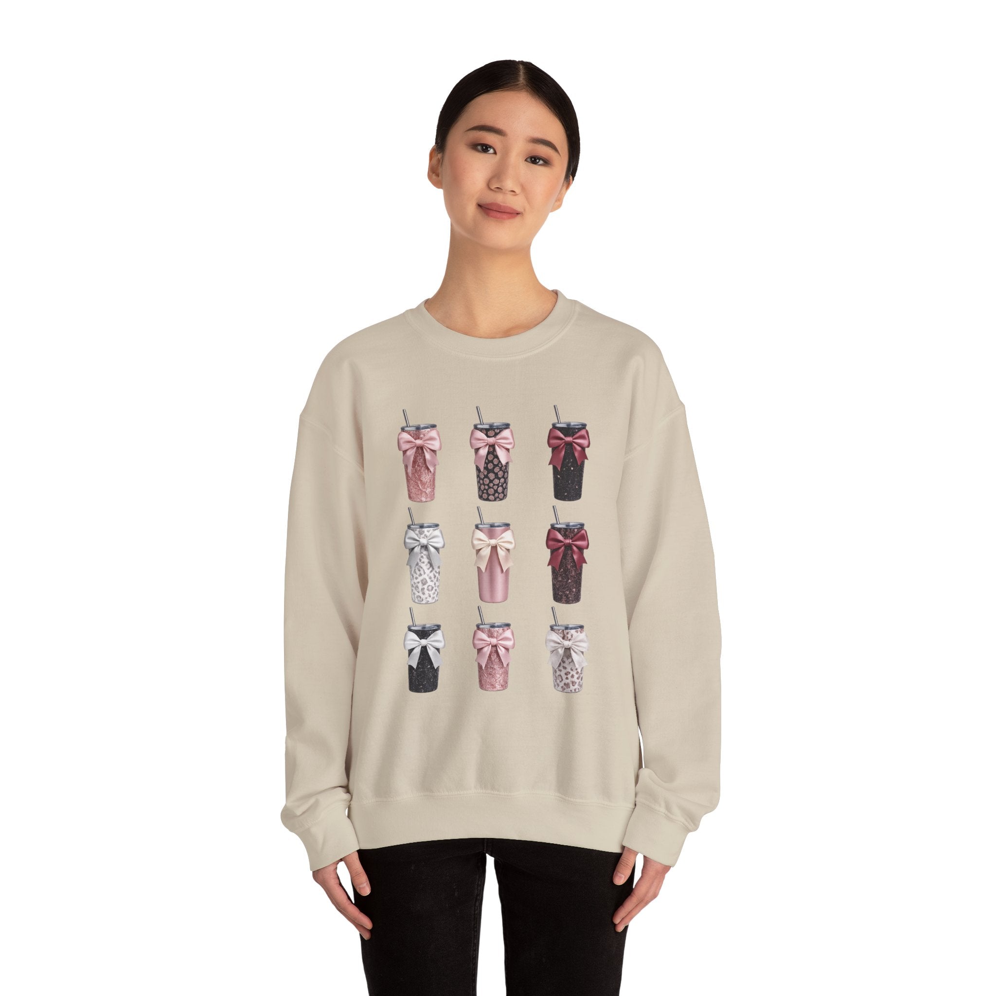 Coquette Bow Tumbler Sweatshirt | Girly Aesthetic Crewneck | Pink Leopard