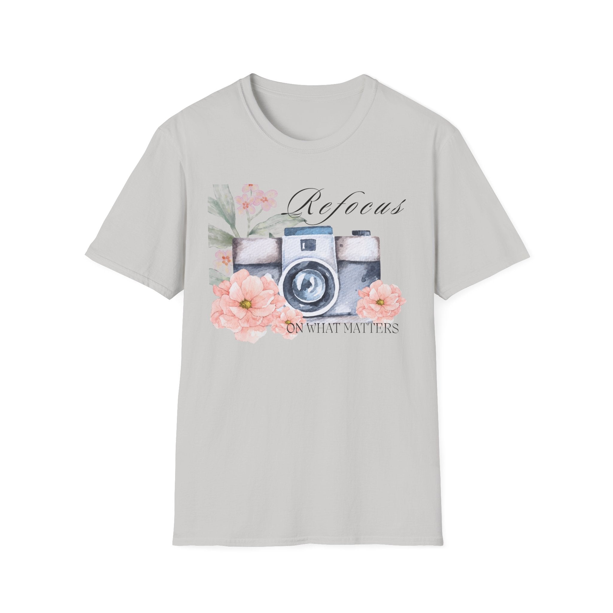 Refocus on What Matters | Floral Camera Tee | Mindfulness Shirt