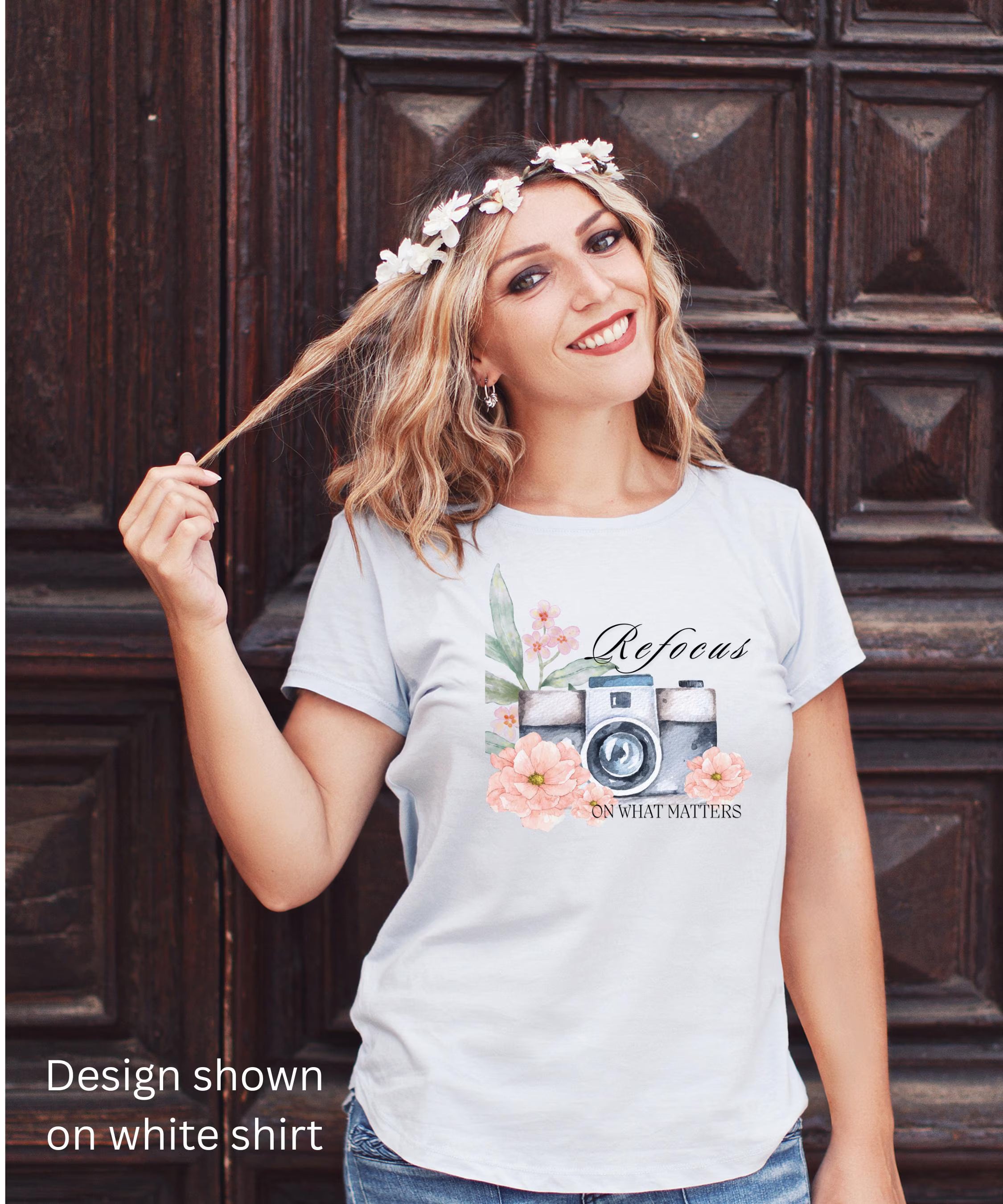 Refocus on What Matters | Floral Camera Tee | Mindfulness Shirt