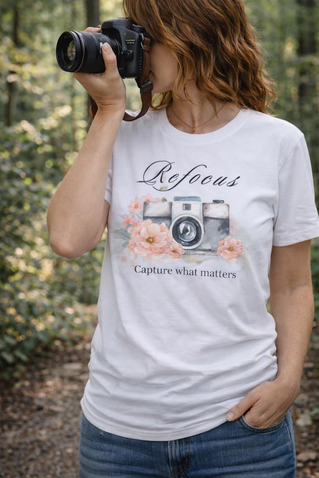 Refocus on What Matters | Floral Camera Tee | Mindfulness Shirt