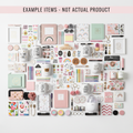 Example items - ultimate mystery scoop collection showing abundant variety of stickers, notebooks, mugs, accessories, and lifestyle items