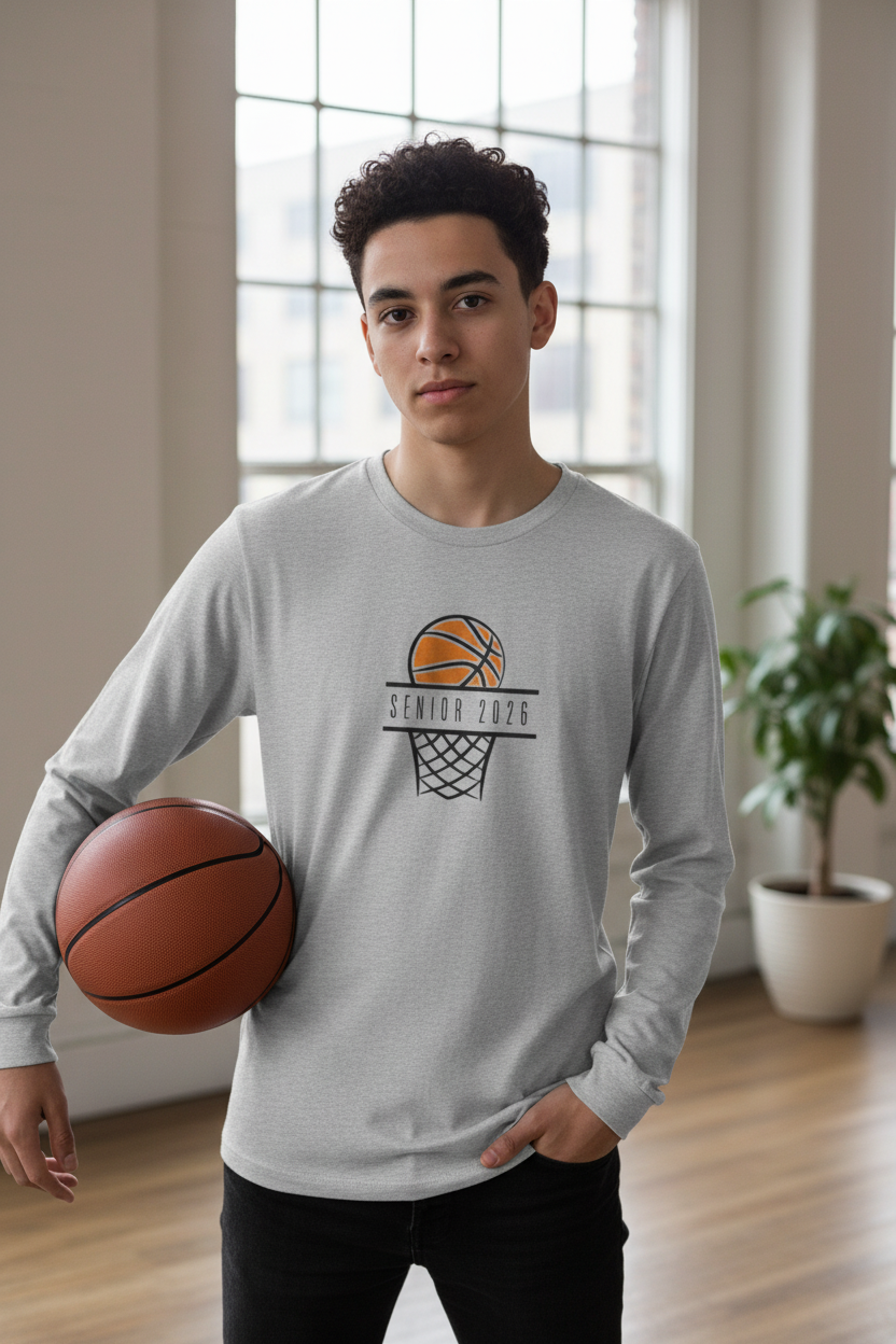 Senior 2026 Basketball long sleeve shirt - gray lifestyle mockup